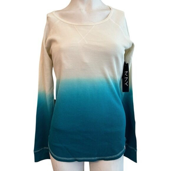 Marc NY Performance Ladies Small Waffle Weave Teal Ombre Long Sleeve Top NWT $48 - Picture 1 of 7